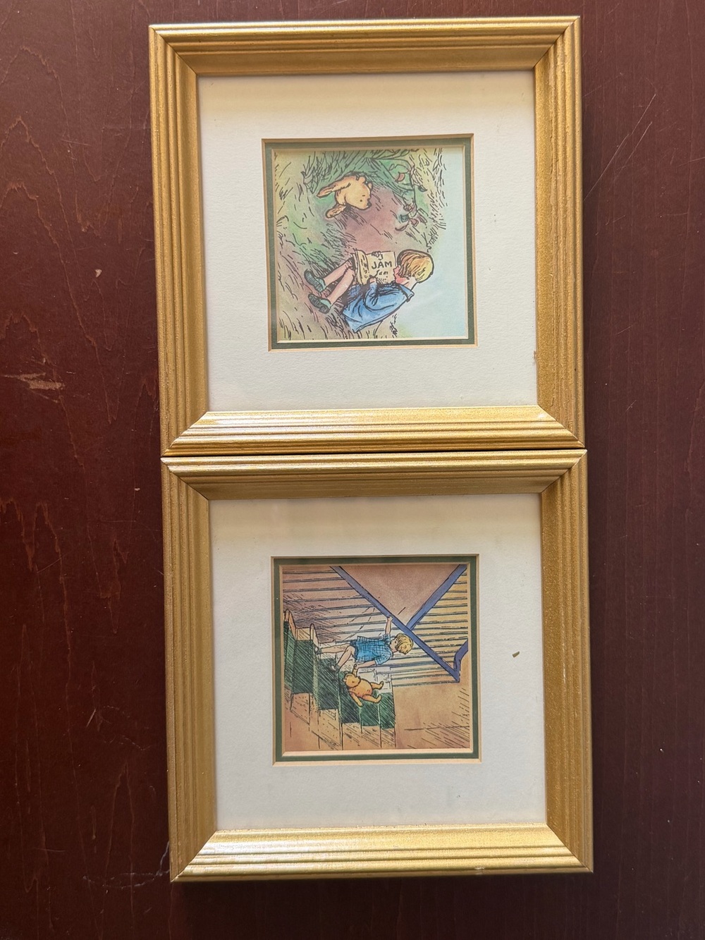 Two gold frame vintage Classic winnie the pooh drawings